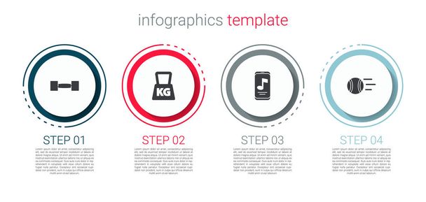 Set Dumbbell, Weight, Music player and Tennis ball. Business infographic template. Vector. - Vector, Image