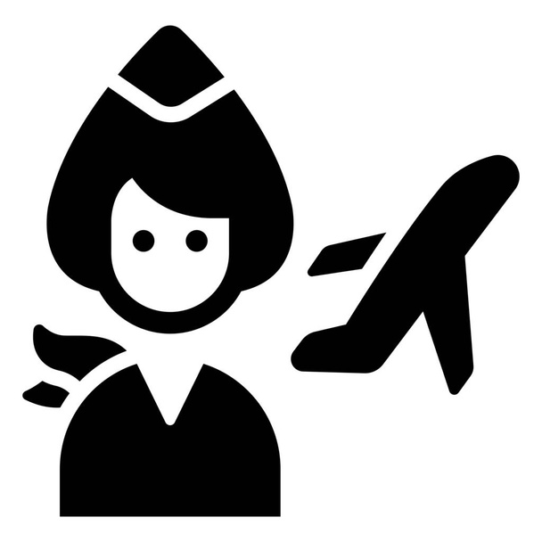 Пані, команда, аватар, служба, аеростат, політ, ікона літака з професії аватар гліф - Вектор, зображення