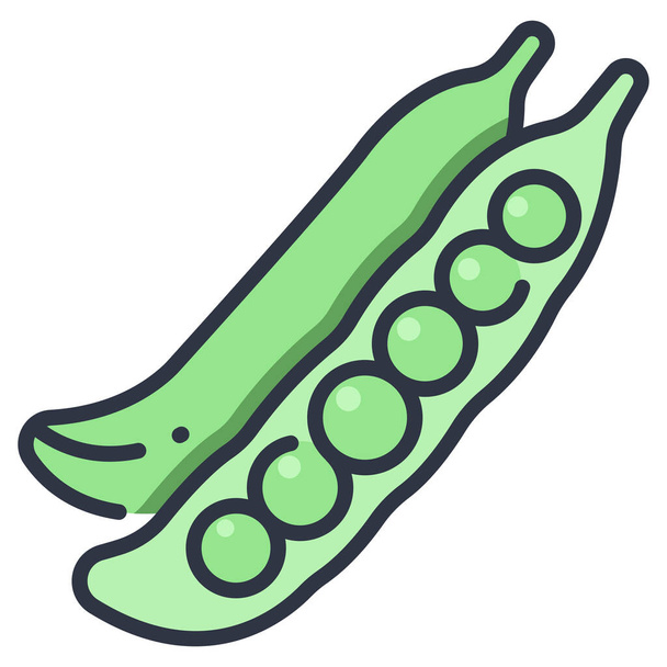 горох, здоровий, зелений, боб, веган, їжа, вегетаріанська ікона з веганських повних контурів - Вектор, зображення