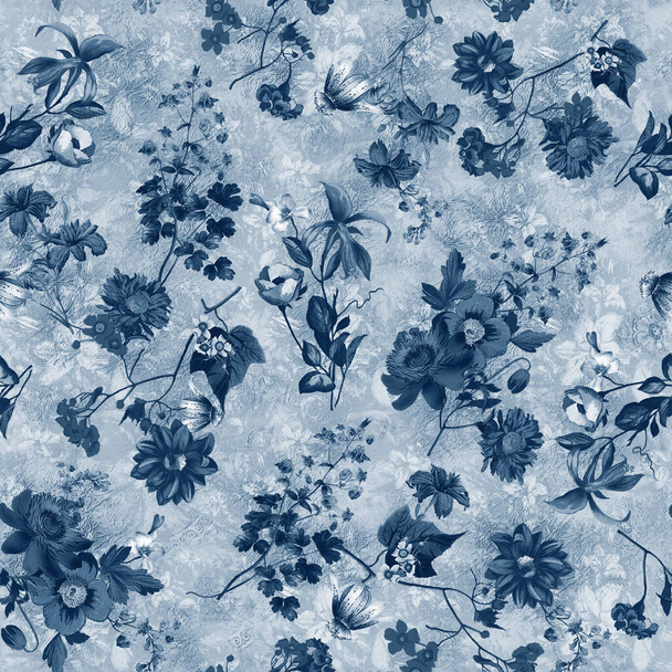 padrão de design floral sem costura com cor denim - Foto, Imagem
