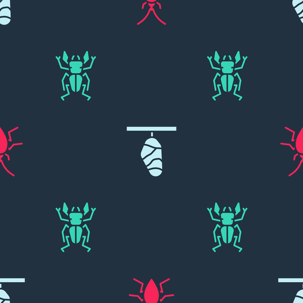 Set Cockroach, Butterfly cocoon and Beetle deer on seamless pattern. Vector. - Vector, Image