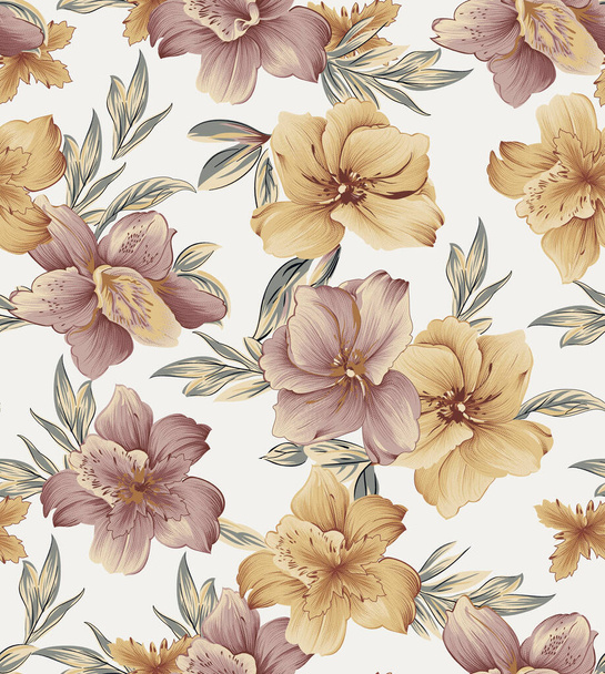 Seamless flower design pattern white background - Photo, Image