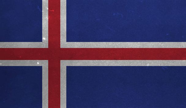 Islandská vlajka. Islandský prapor s poškrábanou texturou, grunge. - Vektor, obrázek