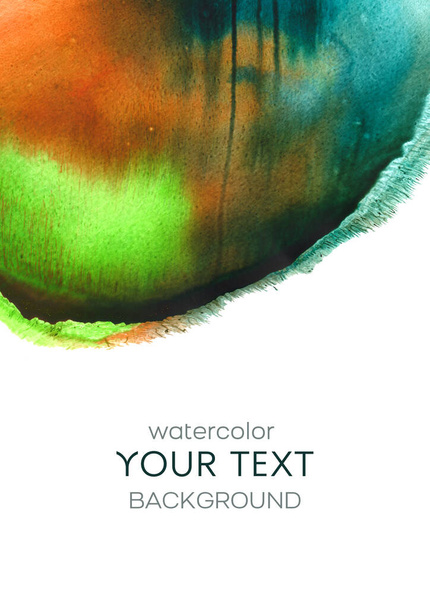 Hand-drawn texture, monotype. Abstract watercolor background, card template. Green, orange colors. Drawing for creative wallpaper or design work, cover and packaging. - Fotoğraf, Görsel