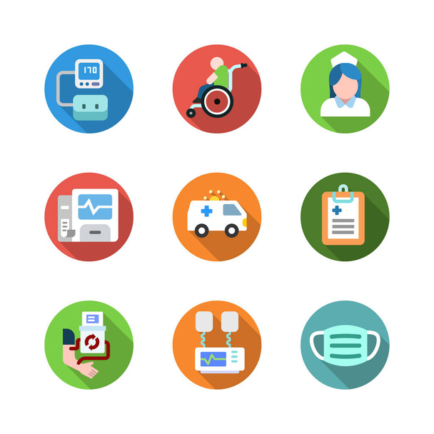 hospital and medical flat icon design vol 2, with full colors, can be used for icons of web, application, printing, etc. - Vektör, Görsel