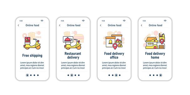 Online food onboarding mobilní aplikace obrazovky - Vektor, obrázek