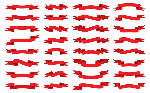 Červená stuha plochý proužek páska retro vlajka sada - Vektor, obrázek