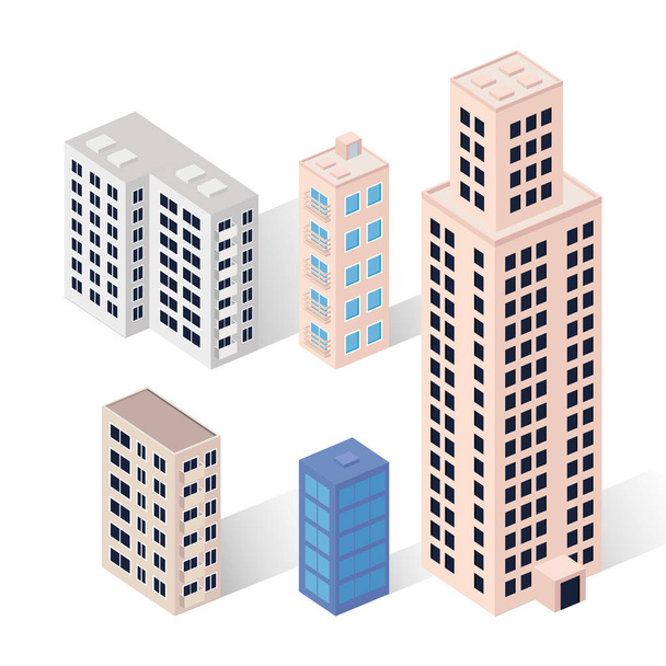 cinco edificios iconos - Vector, imagen