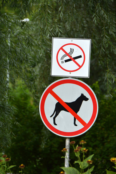 Kirjaudu sisään julkinen puisto varoitus siitä, että koirat eivät ole sallittuja. - Valokuva, kuva