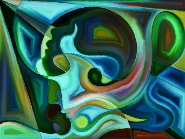 Diseño moderno pintado de cabezas humanas sobre el tema de las emociones y pasiones humanas. - Foto, imagen