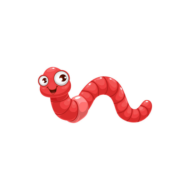 Cartoon earthworm vector icon, funny insect with cute face and big eyes, earth worm mascot. Kids design element, wild nature creature isolated on white background - Вектор,изображение