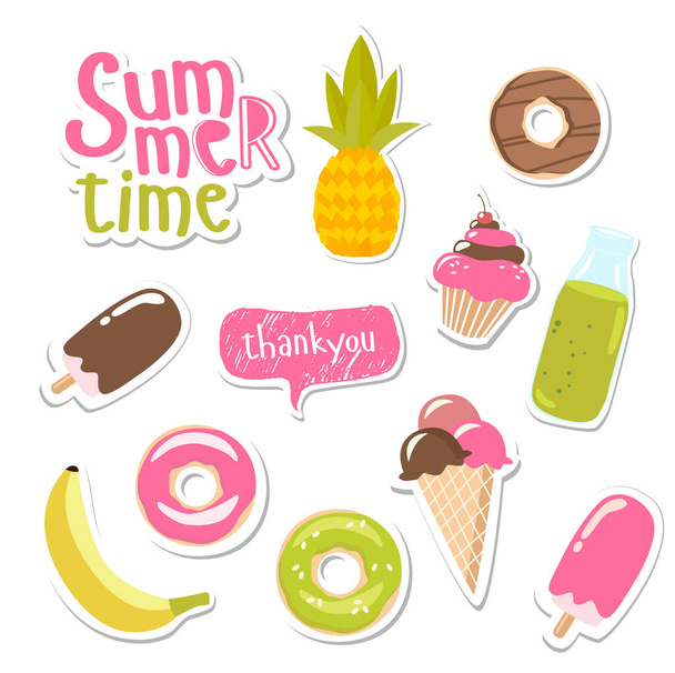 Print. Summer stickers set. Food and drink - Vector, Image
