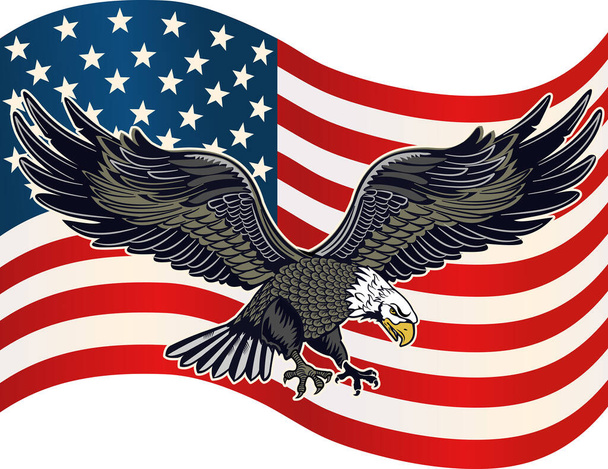 Águia americana careca e bandeira dos EUA - Vetor, Imagem