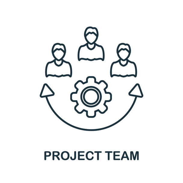 プロジェクトチームアイコン。チームビルディングコレクションのシンプルなイラスト。Webデザイン、テンプレート、インフォグラフィックのためのMonochromeプロジェクトチームアイコン. - ベクター画像