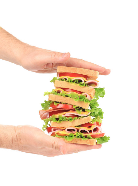 Hands holding tasty sandwich. - Фото, зображення