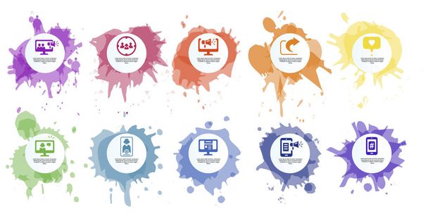 Infografik Social Media Vorlage. Symbole in verschiedenen Farben. Include Like, Audience, Boosted Post, Feed und andere. - Vektor, Bild