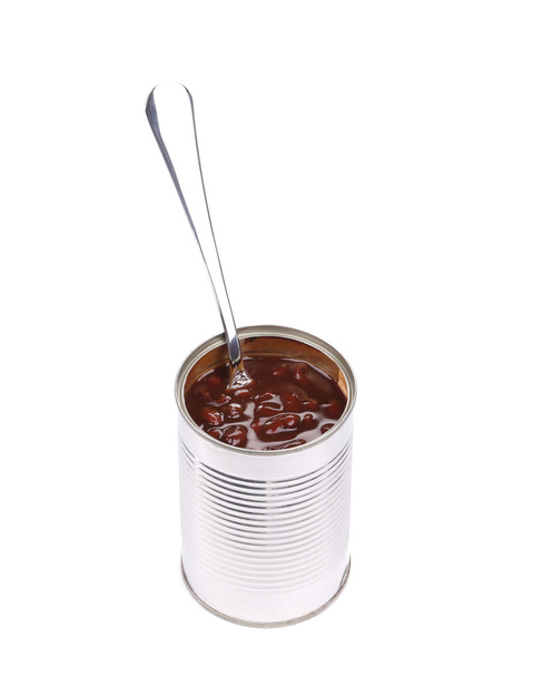 Tin of red bean with spoon. - Photo, Image