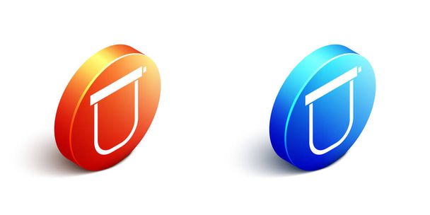 Isometrische Fietsslot U-vormig industrieel icoon geïsoleerd op witte achtergrond. Oranje en blauwe cirkel knop. Vector. - Vector, afbeelding