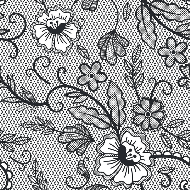 Koronkowy bezszwowy wzór. Vintage koronki dekoracyjne wzory, haftowane tekstylne ozdoby kwiatowe. Bawełna serwetka wektor tło ilustracja - Wektor, obraz