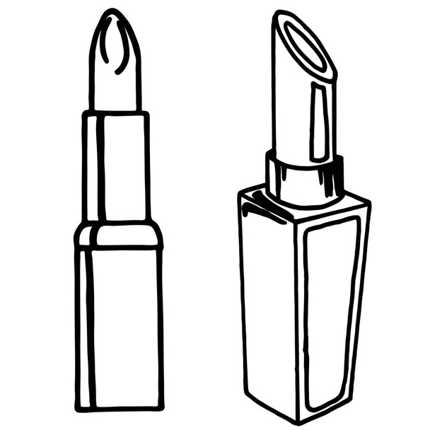 Lipstick in doodle stijl, eenvoudige vector illustratie, element van cosmetica, voor ontwerp, zwarte tekening, isoleren op een witte achtergrond - Vector, afbeelding