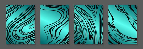 Set of modern luxury turquoise backgrounds for business or poster or greeting with black waves. - Vector, Image