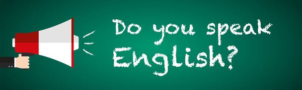 ¿Hablas Inglés aprender Inglés curso de idiomas en línea megáfono pizarra - Vector, imagen