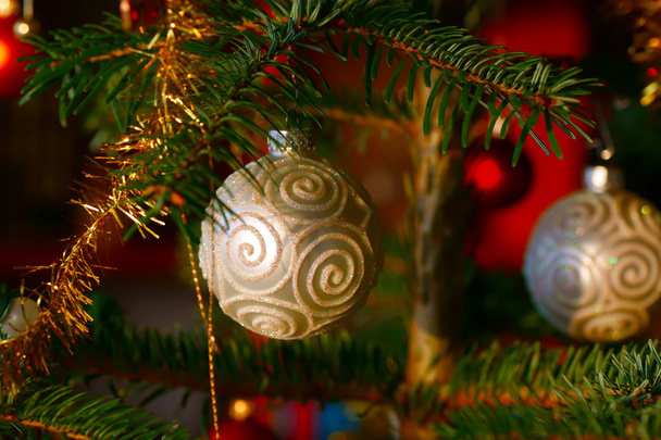 Білі різдвяні валуни висять з дерева
 - Фото, зображення