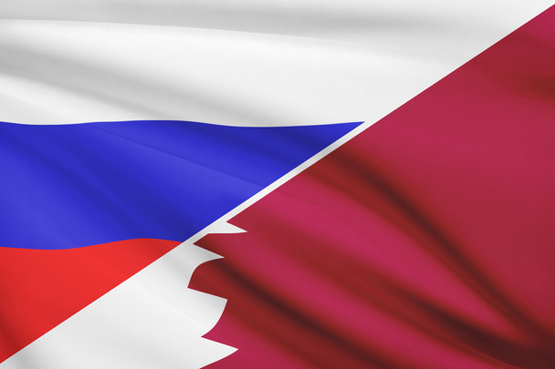 serie de banderas con volantes. Rusia y el estado de qatar. - Foto, imagen