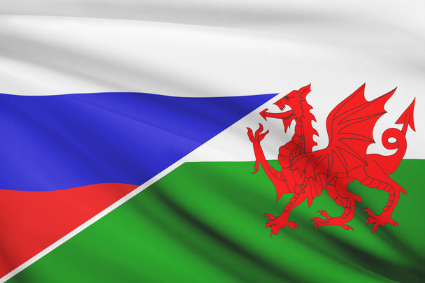 serie de banderas con volantes. Rusia y Gales - cymru. - Foto, imagen