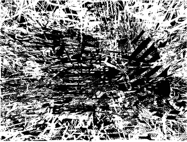 Zaklatott háttér fekete-fehér textúra karcolásokkal és vonalakkal. Absztrakt vektor illusztráció. - Vektor, kép