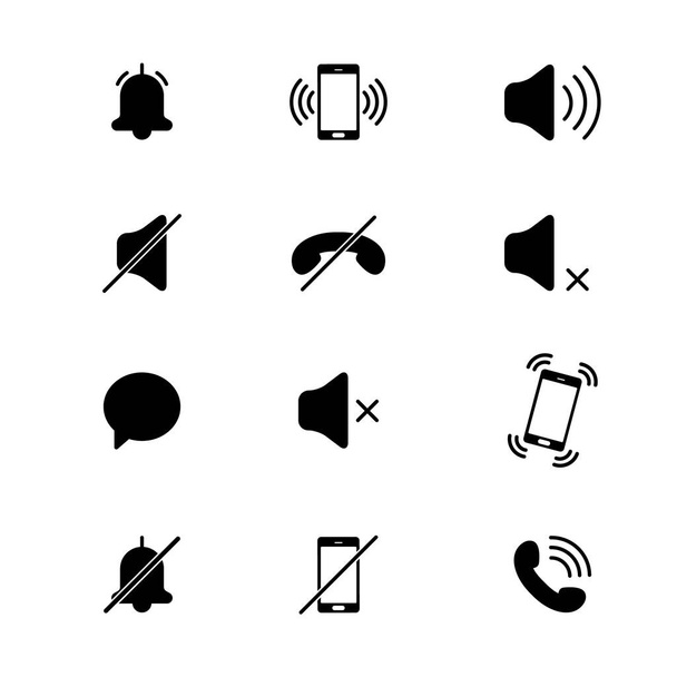 Icônes de téléphonie mobile audio. Mode de bruit, silence, vibration. Divers signaux sonores. Mode silencieux. Vecteur - Vecteur, image