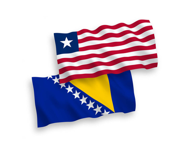 Liberya ve Bosna-Hersek 'in ulusal taşıyıcı kumaş bayrakları beyaz arka planda izole edildi. 1 'e 2 oranında. - Vektör, Görsel