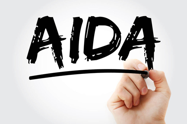 AIDA - Atención Interés Deseo Acrónimo de acción con marcador, fondo conceptual - Foto, imagen