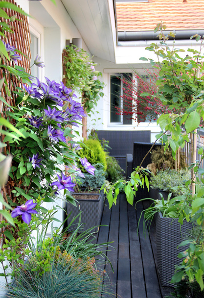 Belle terrasse moderne avec beaucoup de fleurs
 - Photo, image