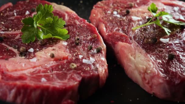 Raw dry aged wagyu entrecote beef steak - Footage, Video