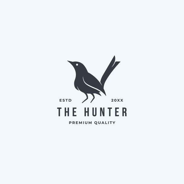 Musta pysyvä lintu logo metsästäjä eristetty valkoisella taustalla. palkkiovektori-idea - Vektori, kuva