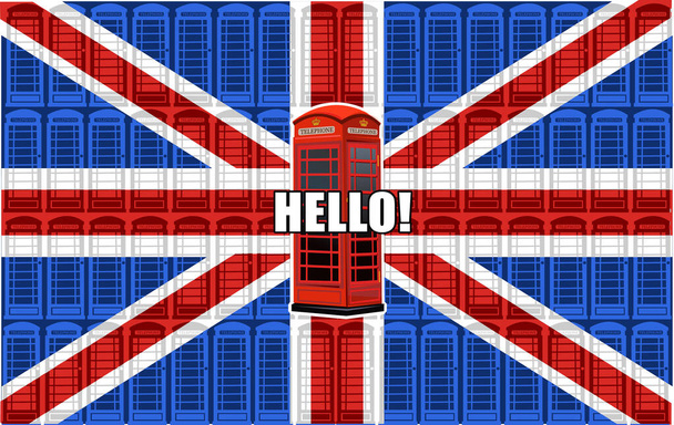 Anglická cesta. ilustrace anglických symbolů v Londýně. Red Britain starý telefon - Vektor, obrázek