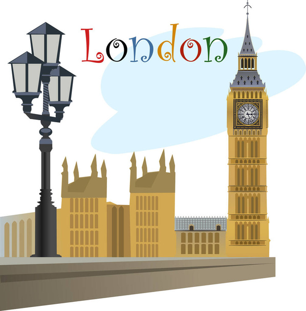 Estrada inglesa. ilustração de símbolos ingleses em Londres. O Big Ben - Vetor, Imagem