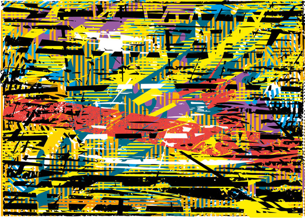 Тревожный многоцветный фон с пятнами, царапинами и линиями. Абстрактная иллюстрация - Вектор,изображение