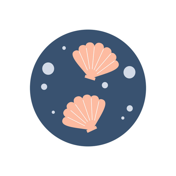 Roztomilé logo nebo ikona vektor s mušlí v moři, ilustrace na kruhu pro příběh sociálních médií a zdůrazňuje - Vektor, obrázek