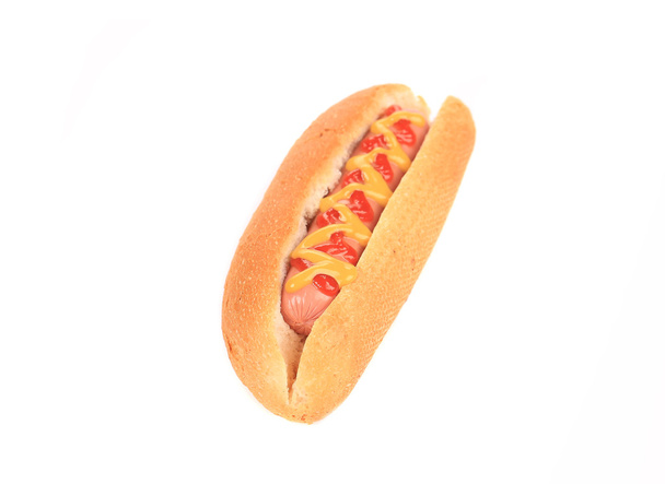 Delicious hot dog with mustard and ketchup. - Photo, Image