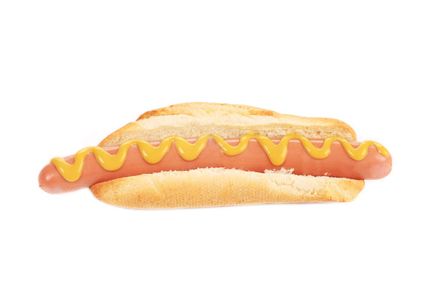 Big tasty hot dog with mustard. - Fotoğraf, Görsel