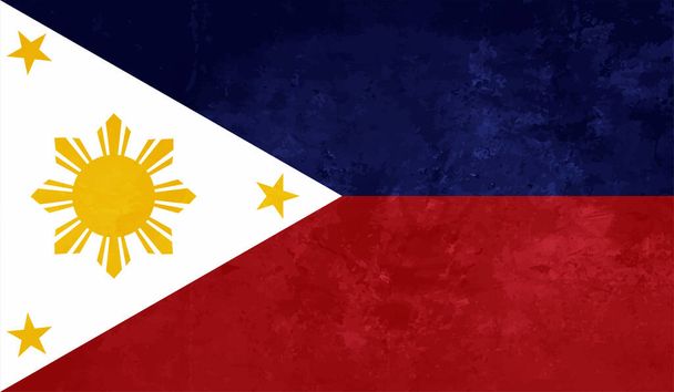 Bandera de Filipinas con textura grunge ondeante. Fondo vectorial. - Vector, imagen