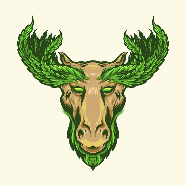 Deer with Marijuana Leaf Antlers Logo Mascot illustrations for your work merchandise t-shirt, stickers and Label designs, poster, greeting cards advertising business company or brands - Photo, image