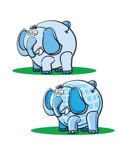 Éléphants bleus sur l'herbe sur fond blanc, illustration d'art vectoriel abstrait
 - Vecteur, image