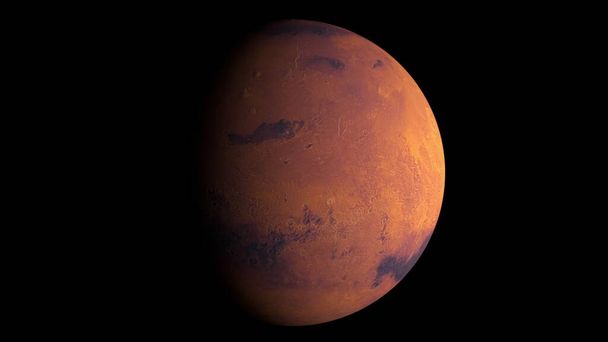 Mars gezegeni ışıldıyor, bilgisayar üretiyor. Gerçekçi kozmik arkaplanın 3 boyutlu canlandırması. Bu görüntünün elementleri NASA tarafından sunulmaktadır. - Fotoğraf, Görsel