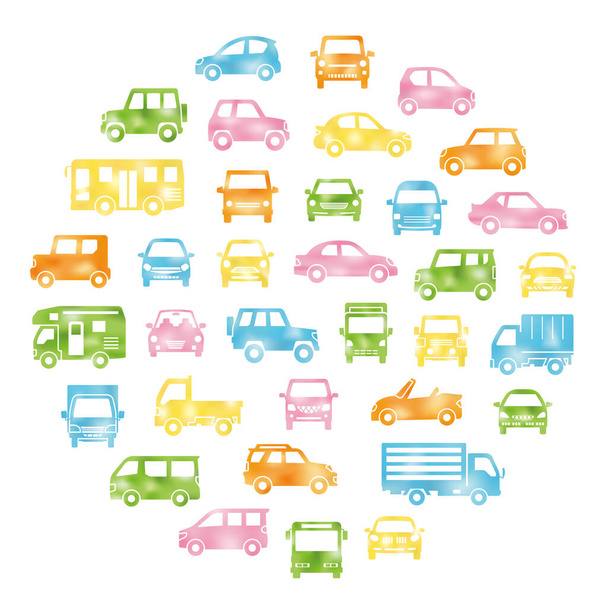 kerek ikon galéria különböző autó sziluett - akvarell stílus létre gradiens háló - - Vektor, kép
