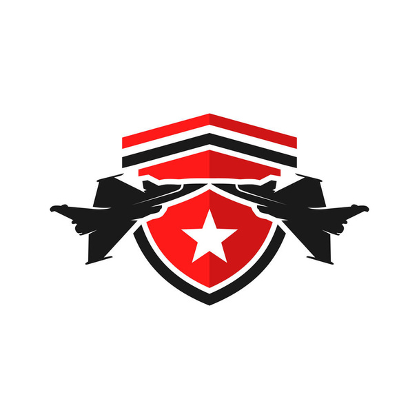 戦闘機シールドロゴデザイン - ベクター画像