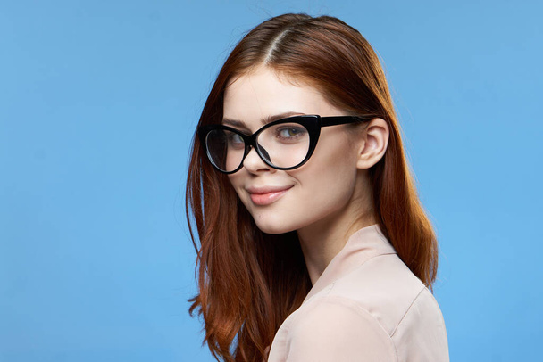attractive woman with glasses elegant style glamor fashion studio - Photo, Image