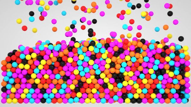 Üç boyutlu grafikler, bir sürü küçük renkli toplar. Toplar, baloncuklar, küreler. - Fotoğraf, Görsel